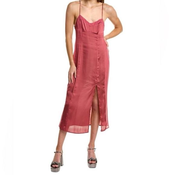 Free People Intimately City Cool Midi Slip Dress Venetian Red Satin Side Slit XS - Picture 7 of 9
